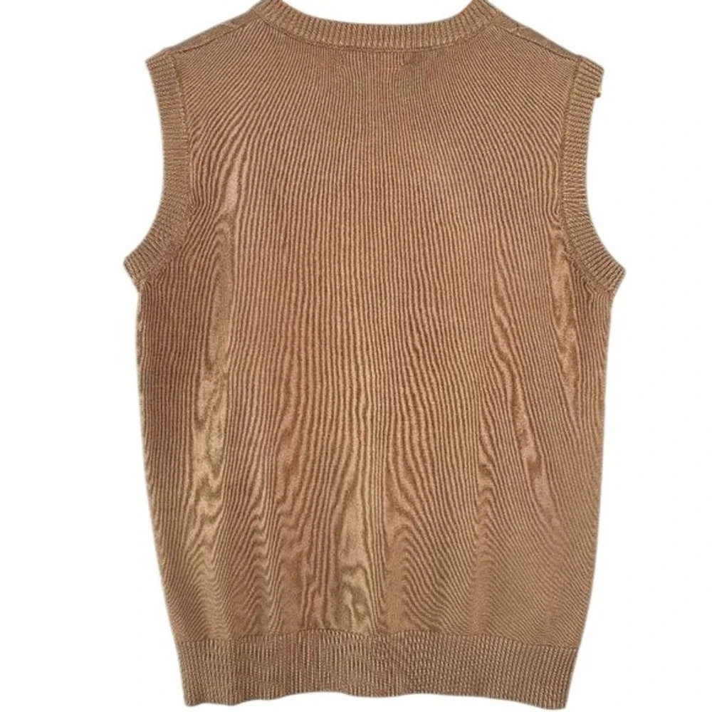 Paul Jones Men Viscose Blend Argyle Sweater Vest Size Medium Tan Academia Preppy